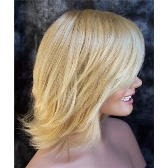 ALWAYS SEXY | Medium Blonde Mix Medium Wig Long Bangs Layers Flicked Back