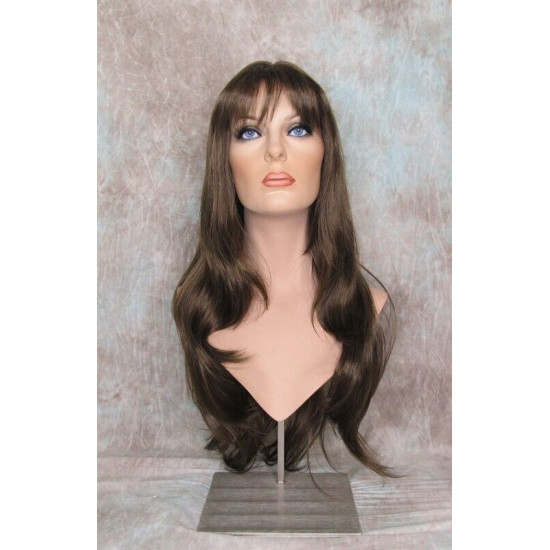 ROSEMARY | Medium Brown Long Layered Wig Bangs Skin Part 