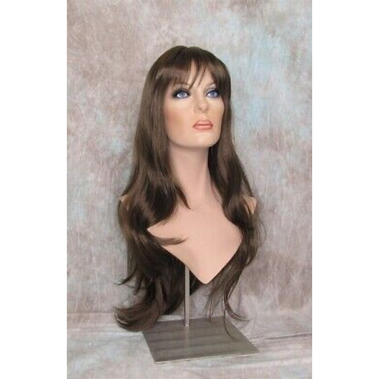 ROSEMARY | Medium Brown Long Layered Wig Bangs Skin Part 