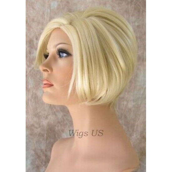 SHERYL | Light Blonde Short Wig Sassy Bob Long Bangs Zig Zag Part 