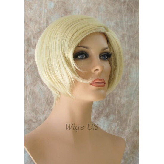 SHERYL | Light Blonde Short Wig Sassy Bob Long Bangs Zig Zag Part 