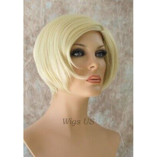 SHERYL | Light Blonde Short Wig Sassy Bob Long Bangs Zig Zag Part 