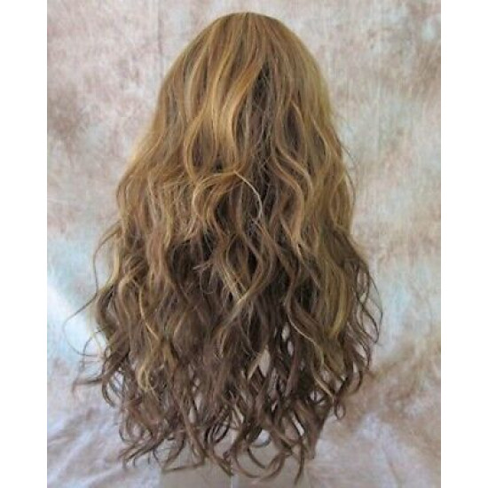 GABBY | Medium Brown Mix Long Wig Barrel Curls Skin Part HEAT OK Wigs