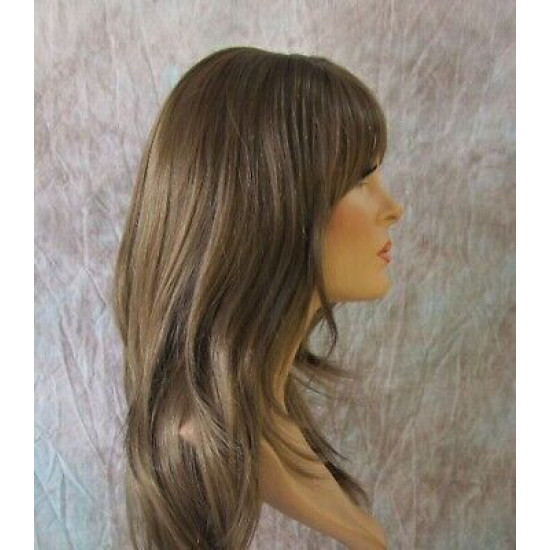 ALICIA XL | Golden Brown Long Wig SEXY Extra Long Skin Part Swept Bangs 28"
