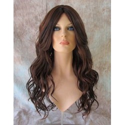GABBY | Dark Brown Auburn Mix Long Wig Barrel Curls Skin Part HEAT OK Wigs