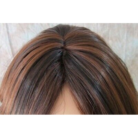 GABBY | Dark Brown Auburn Mix Long Wig Barrel Curls Skin Part HEAT OK Wigs