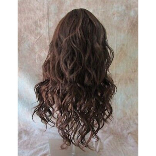 GABBY | Dark Brown Auburn Mix Long Wig Barrel Curls Skin Part HEAT OK Wigs