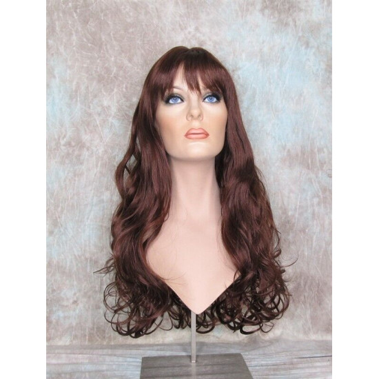 ANDREA | Dark Auburn Long Wig Long Curls Skin Part Bangs 24" 