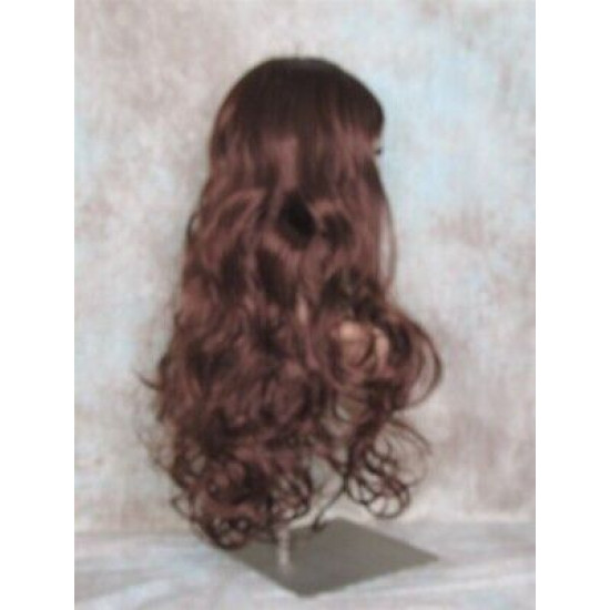 ANDREA | Dark Auburn Long Wig Long Curls Skin Part Bangs 24" 