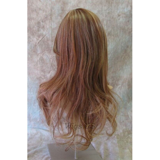 Delilah | Auburn Blonde Mix Long Wig Wavy Side Swept Bangs Skin Crown | Adora