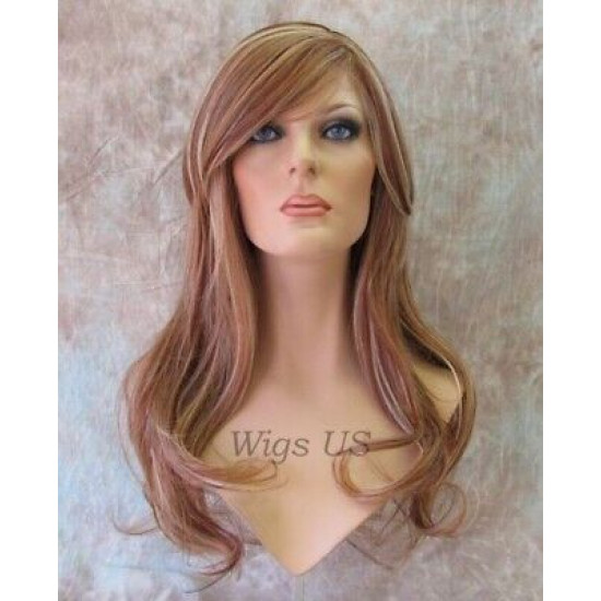 Delilah | Auburn Blonde Mix Long Wig Wavy Side Swept Bangs Skin Crown | Adora
