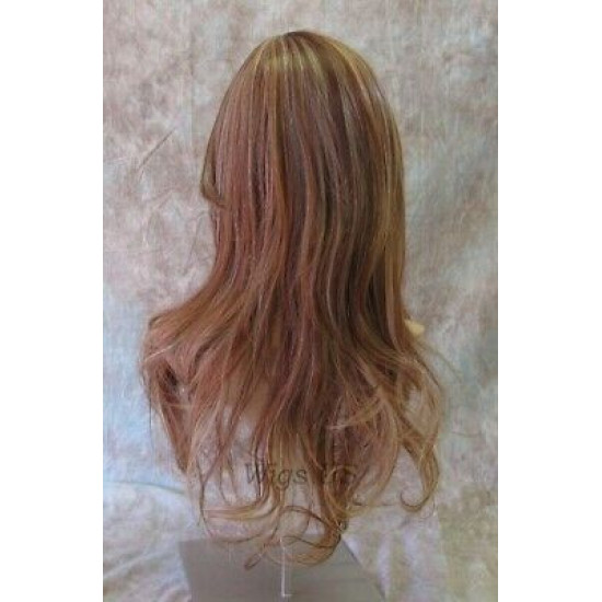 Delilah | Auburn Blonde Mix Long Wig Wavy Side Swept Bangs Skin Crown | Adora
