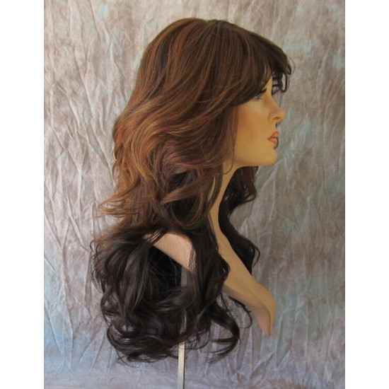 HS PHOENIX | Chocolate Toffee Long Wig Flip Ends Gentle Wave Skin Part HEAT OK 