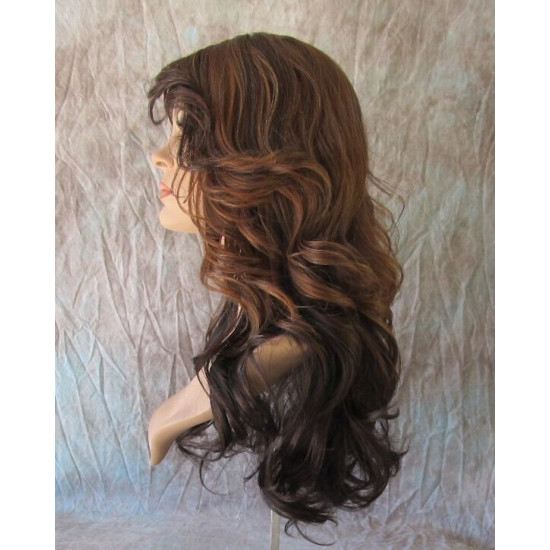 HS PHOENIX | Chocolate Toffee Long Wig Flip Ends Gentle Wave Skin Part HEAT OK 