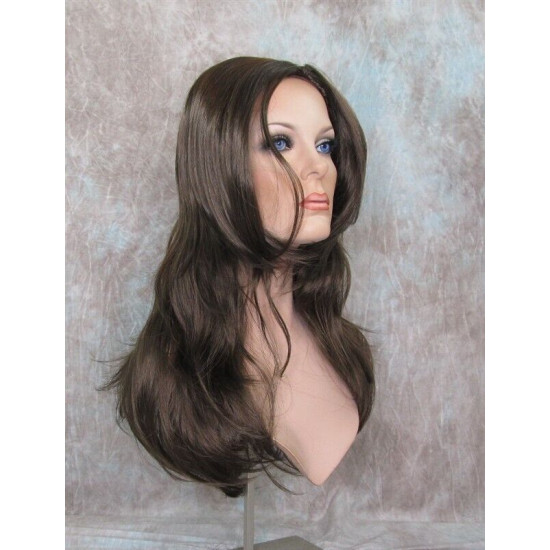 JORDAN | Medium Brown Long Wig Straight Lots of Layers Skin Top 21"