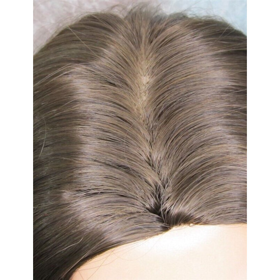 JORDAN | Medium Brown Long Wig Straight Lots of Layers Skin Top 21"