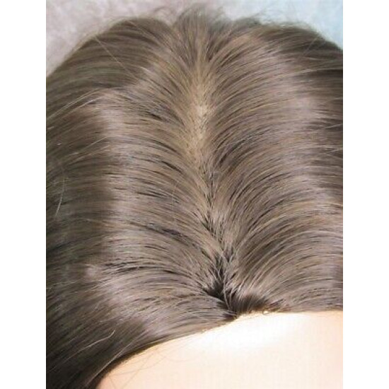 JORDAN | Medium Brown Long Wig Straight Lots of Layers Skin Top 21"