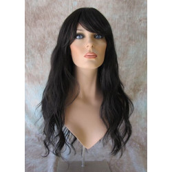 ERICA | Darkest Brown Long Wig HEAT OK Waves Bangs Skin Crown Wigs 2