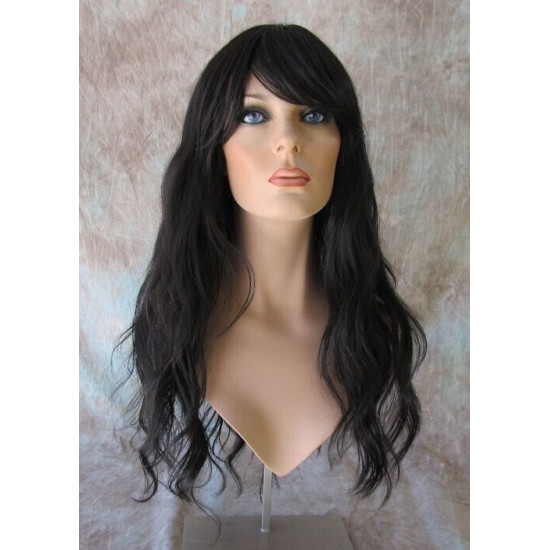 ERICA | Darkest Brown Long Wig HEAT OK Waves Bangs Skin Crown Wigs 2