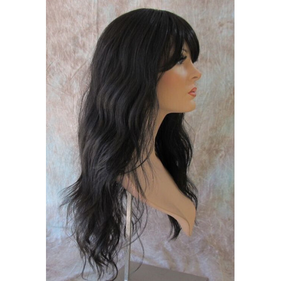 ERICA | Darkest Brown Long Wig HEAT OK Waves Bangs Skin Crown Wigs 2