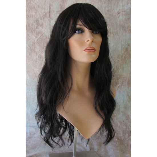 ERICA | Darkest Brown Long Wig HEAT OK Waves Bangs Skin Crown Wigs 2
