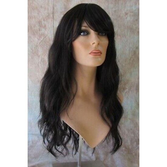 ERICA | Darkest Brown Long Wig HEAT OK Waves Bangs Skin Crown Wigs 2