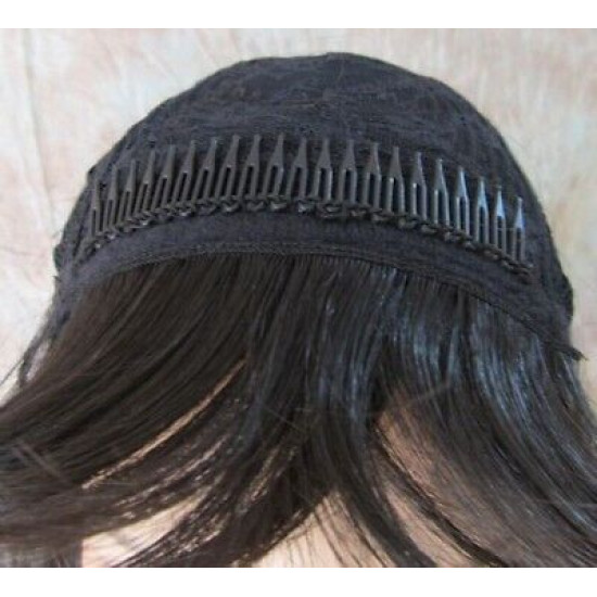 ERICA | Darkest Brown Long Wig HEAT OK Waves Bangs Skin Crown Wigs 2