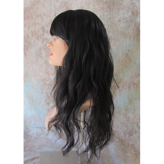 ERICA | Darkest Brown Long Wig HEAT OK Waves Bangs Skin Crown Wigs 2