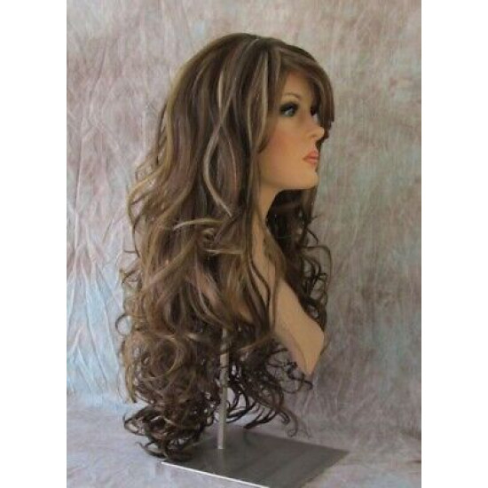 HS BOSTON | Long Wig HEAT OK Gentle Curls Side Swept Bangs COLOR CHOICE