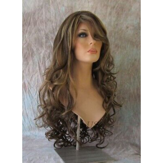 HS BOSTON | Long Wig HEAT OK Gentle Curls Side Swept Bangs COLOR CHOICE
