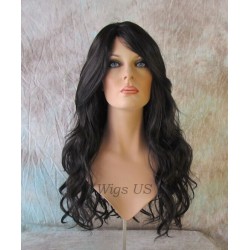 GABBY | Darkest Brown Long Wig Long Barrel Curls Skin Part HEAT OK Wigs