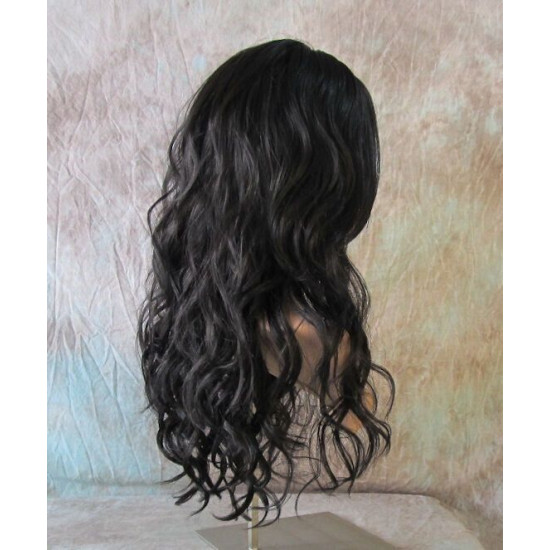GABBY | Darkest Brown Long Wig Long Barrel Curls Skin Part HEAT OK Wigs