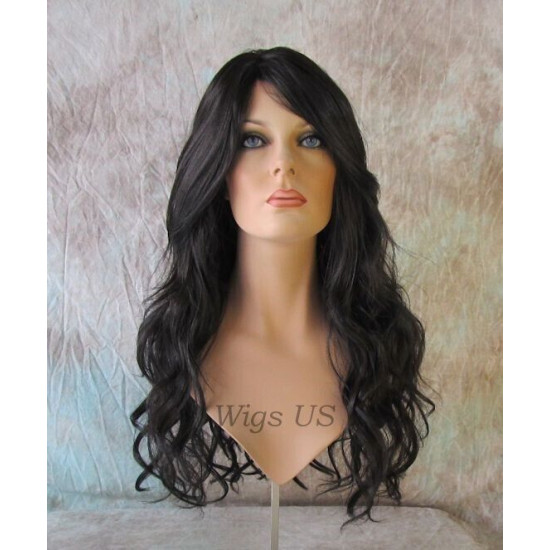 GABBY | Darkest Brown Long Wig Long Barrel Curls Skin Part HEAT OK Wigs