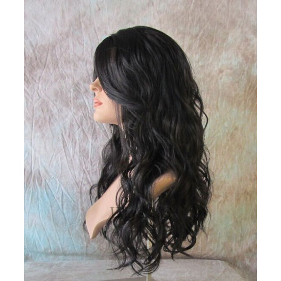GABBY | Darkest Brown Long Wig Long Barrel Curls Skin Part HEAT OK Wigs