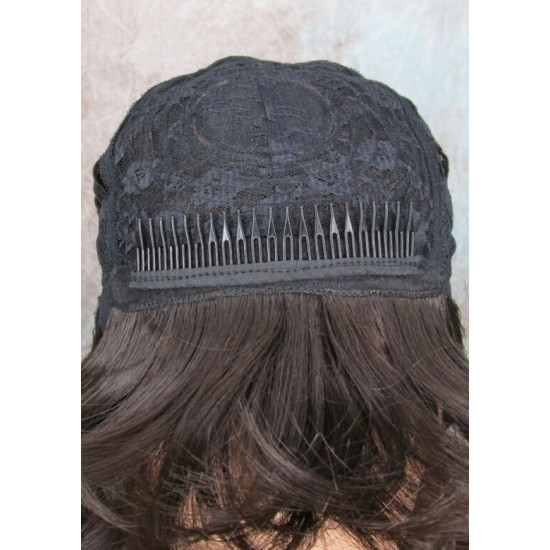 DANIELLE | Dark Brown Long Wig Below Shoulder HEAT OK Curls Full Bangs 