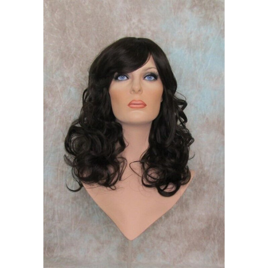 DANIELLE | Dark Brown Long Wig Below Shoulder HEAT OK Curls Full Bangs 