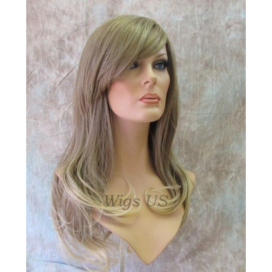 Delilah | Ash Blonde Long Wig Wavy Side Swept Bangs Skin Crown | Adora