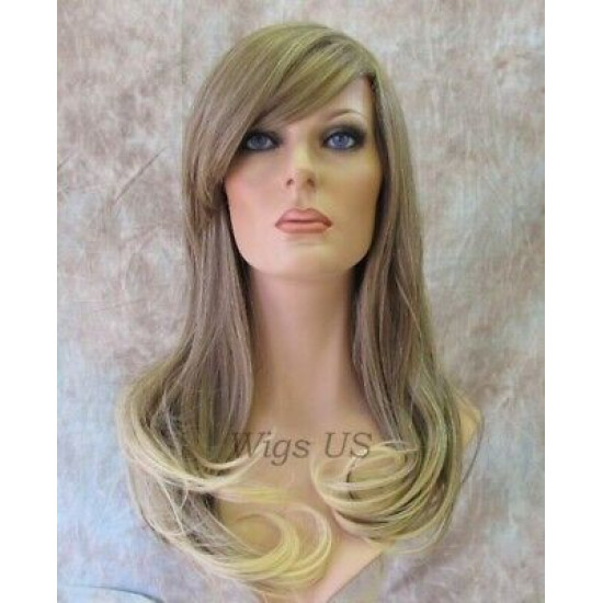 Delilah | Ash Blonde Long Wig Wavy Side Swept Bangs Skin Crown | Adora