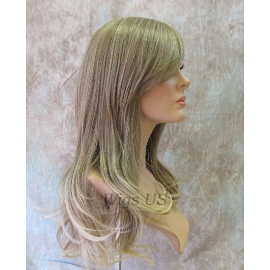 Delilah | Ash Blonde Long Wig Wavy Side Swept Bangs Skin Crown | Adora