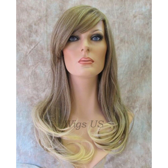 Delilah | Ash Blonde Long Wig Wavy Side Swept Bangs Skin Crown | Adora