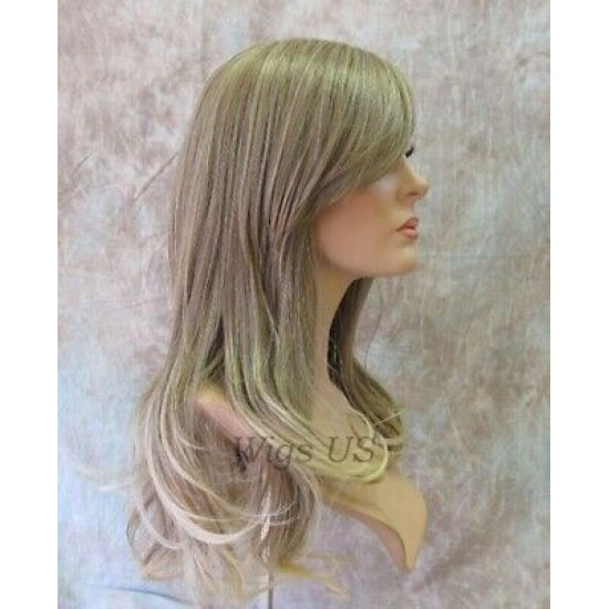 Delilah | Ash Blonde Long Wig Wavy Side Swept Bangs Skin Crown | Adora