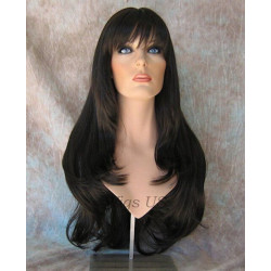 DORY | Dark Brown Long Wig Layers Center Skin Part Bangs 26" 