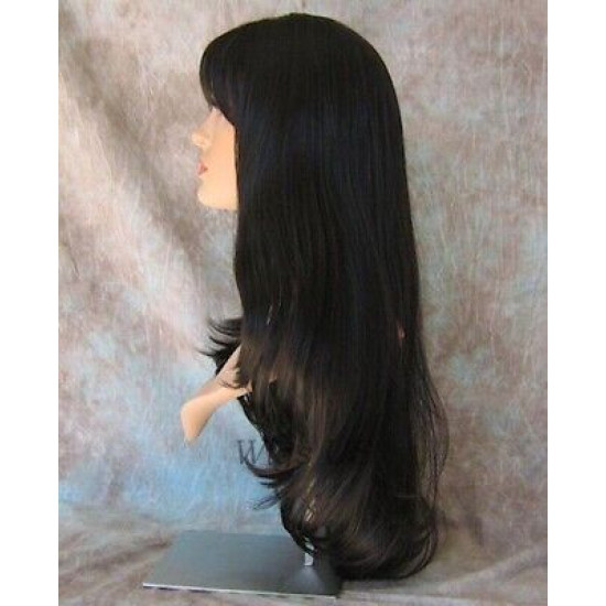 DORY | Dark Brown Long Wig Layers Center Skin Part Bangs 26" 