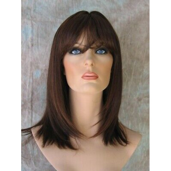 MISSY | Auburn Brown Mix Medium Wig HEAT OK Straight Bangs Wigs 