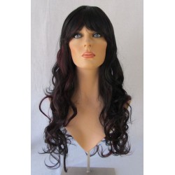 VEGAS | Black Burgundy Mix Long Wig Bangs Long Curls HEAT OK 