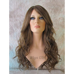 GABBY | Light Brown Mix Long Wig Barrel Curls Skin Part HEAT OK Wigs