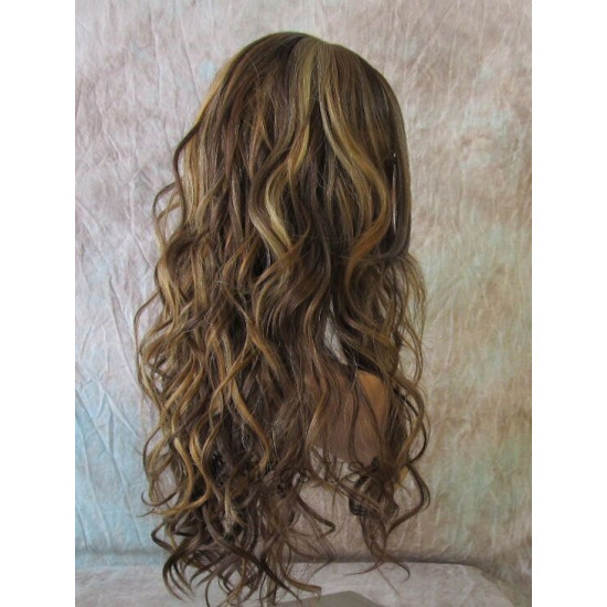 GABBY | Light Brown Mix Long Wig Barrel Curls Skin Part HEAT OK Wigs