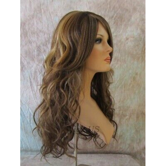 GABBY | Light Brown Mix Long Wig Barrel Curls Skin Part HEAT OK Wigs