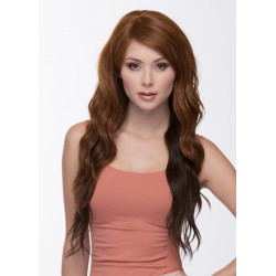 HS LULU | Auburn Mix Long Wig Loose Waves Slant Bang HEAT OK Sepia 