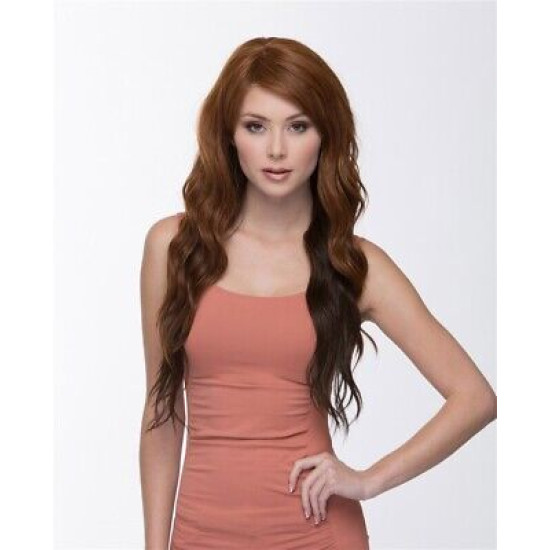 HS LULU | Auburn Mix Long Wig Loose Waves Slant Bang HEAT OK Sepia 